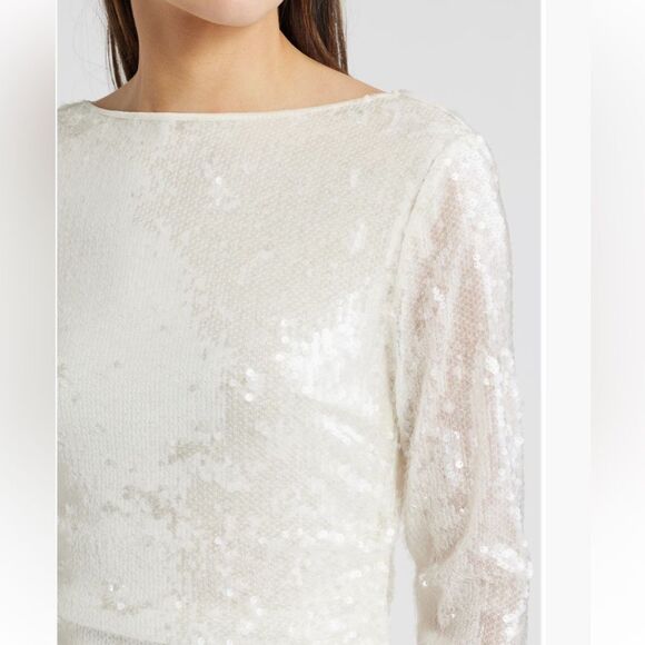 WAYF Kieran Sequin Cowl Back Long sleeve Cocktail Dress NWT - Picture 2 of 5